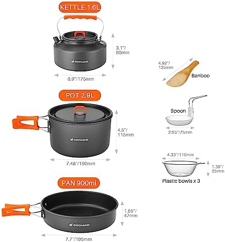Odoland 10pcs Camping Cookware Camping Pots and Pans Set with Kettle Plastic Bowls and Soup Spoon for Camping, Backpacking, Outdoor Cooking and Picnic - Image 4