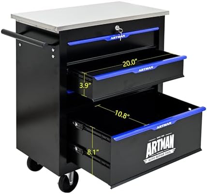 4-Drawer Heavy-Duty Rolling Steel Tool Cart with Handle&Wheels, Metal Storage Organizer Cabinet, Tool Chest for Efficient Tool Storage in Garage, Warehouse, Workshop, Repair Shop, Blue - Image 4