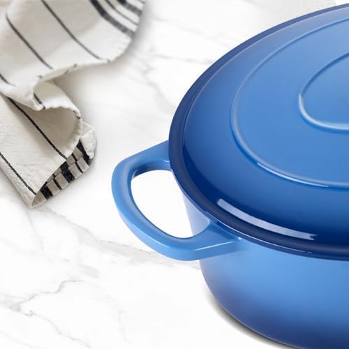 Leonyo 5-Quart Enameled Cast Iron Oval Dutch Oven Pot with Lid, Blue - Image 6