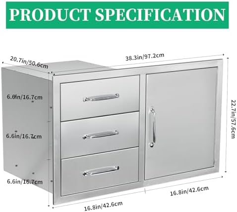 Outdoor Kitchen Door Drawer Combo Cabinet with BBQ Access and Triple Drawers for Outdoor Kitchen Island, Dimensions 38.1"" W x 22.6"" H x 20.8" (Drawer with Handle and Right Door Combo) - Image 2