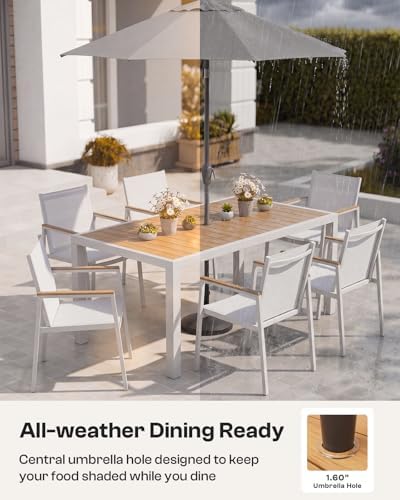 Outdoor Dining Set for 8, Aluminum Patio Table and Chairs Set, 10-Piece All Weather Patio Dining Furniture Set with Umbrella Hole for Backyard, Deck, Poolside (White-Teak) - Image 5