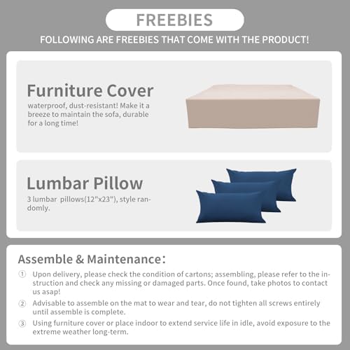 Rattaner 10 Pieces Outdoor Sectional All-Weather Wicker Patio Furniture Set Patio Sectional and Steel Fire Table and Glass Patio Table Non-Slip Cushions and Waterproof Covers, Navy Blue - Image 7