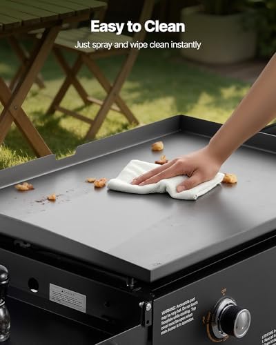 VEVOR Gas Griddle, 2-Burner Flat Top Grill, 28 inch Grill Plate Foldable Propane Griddle with Wheels, 30000 BTU Outdoor Flat Top Grills for Pan-Frying, Grilling, Stir-Frying, & BBQ, Pulse Ignition - Image 6