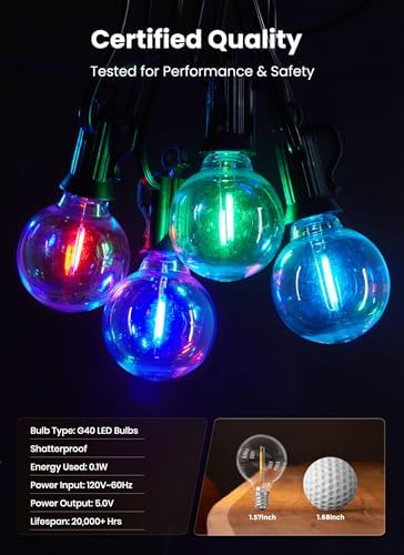 Brightown Outdoor String Lights 58 Feet G40 LED Patio Lights, RGB, Remote - Image 6