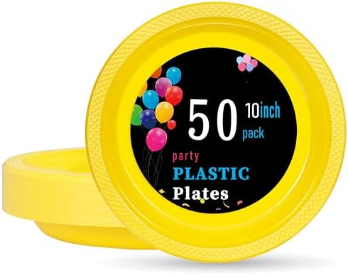 WELLIFE 10 Inch Yellow Plastic Plates 50 Count by WELLIFE