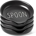 LE TAUCI Ceramic Spoon Rest for Stove Top, 5 Inch Spoon Holder for Kitchen Counter Set of 4, Kitchen Gadgets, Coffee Spoon Cradle, Home Accessories for Utensils, Dishwasher Safe, Black by LETAUCI