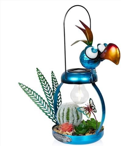 Alpine Corporation 16" H Outdoor Solar-Powered Metal Flamingo Yard Statue, with Enclosed LED Lights, Garden Decor for Patio, Lawn or Porch, Blue by Unknown