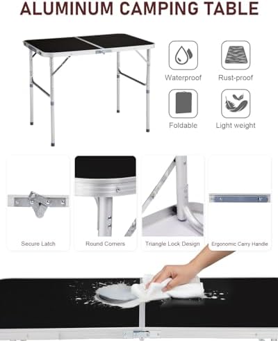 Outvita 3ft Portable Folding Camping Table Lightweight Suitcase Black - Image 4