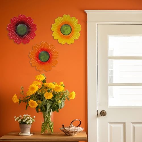 YEAHOME Sunflower Wall Decor - 9 inch Metal Flower Wall Art Decorations, Sunflower Yard Garden Decor Hanging for Kitchen, Bathroom, Bedroom,Handmade Gift for Home, Indoor or Outdoor (Set of 3) - Image 5