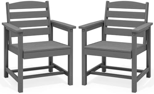 SERWALL Patio HDPE Dining Chairs Set of 2 with Arms, Grey by SERWALL