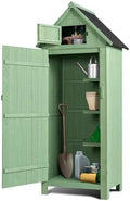 VINGLI Outdoor Wooden Storage Shed, Garden Shed Outside Tool Cabinet with Safety Latch, Patio Storage Organizer (Light Green) by VINGLI