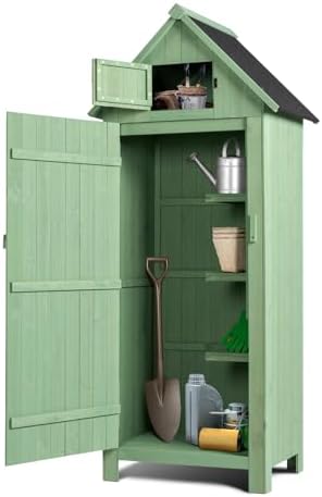VINGLI Outdoor Wooden Storage Shed, Garden Shed Outside Tool Cabinet with Safety Latch, Patio Storage Organizer (Light Green) by VINGLI