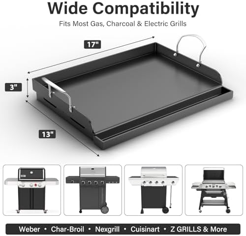 17"x13" Pre-Seasoned Nonstick Cast Iron Griddle for Gas Grill - Universal Flat Top with Grease Groove, Reinforced Ridges & High Sidewalls for Gas/Charcoal, Fits Weber, Charbroil - Image 2