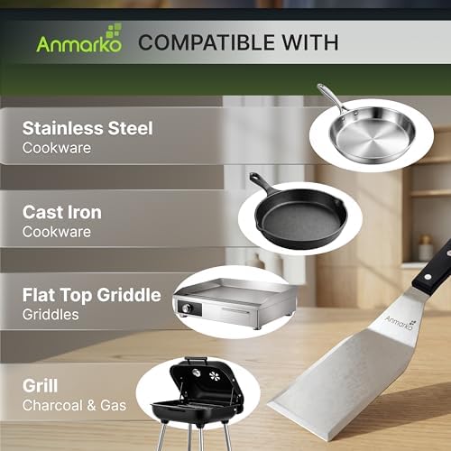 Anmarko Stainless Steel Spatula Metal Turner with ABS Handle, Black - Image 5