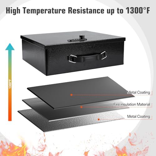 Fireproof Safe Lock Box Metal, Fire Proof Safe for Home Documents, Portable Security Box with Dual Combination and Key Lock for Personal Items,Passport, Money, X Large 13.2" x 11" x 4.13" - Image 3