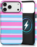 for iPhone 17 Pro Max Case, Magnetic Matte Frosted Dual-Layer Striped Phone Case for Women, Retro Aesthetic Cover Compatible with Mag Safe Accessories - Candy Pop by YKCZL