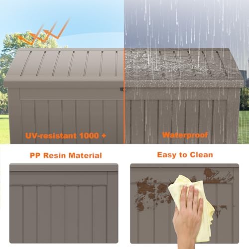 280 Gallon Outdoor Storage Box Waterproof, Resin Lockable Deck Box with Lid, Large Capacity Weatherproof Container for Patio Furniture Pool Accessories, Cushions(Grey, 280 Gallon) - Image 5