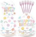 96Pcs Rainbow Smile Face Birthday Party Decorations, Serve 24 by Greencian