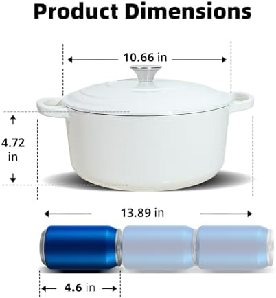 6 QT White Enameled Cast Iron Dutch Oven with Lid - Image 3