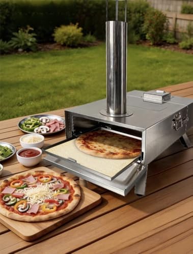 Outdoor Wood-Fired Pizza Oven, Stainless Steel, 26x15x29 Inch, Split Design with Separate Fuel Box, Heat-Shield Handle, for Camping and Home Gatherings - Image 5