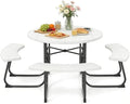 COSTWAY Round Outdoor Picnic Table with Bench Set for 4-8 People (White) by COSTWAY