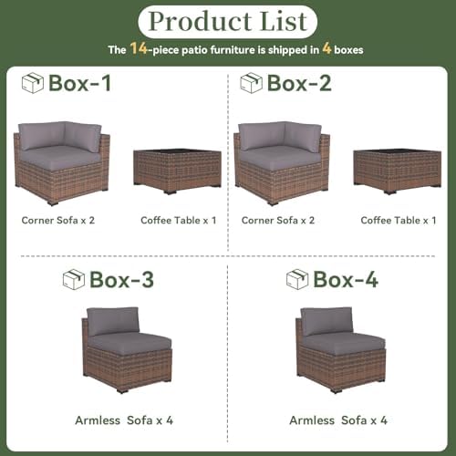 Aoxun 14 Piece Patio Furniture Set Wicker Rattan Patio Conversation Set - Image 5