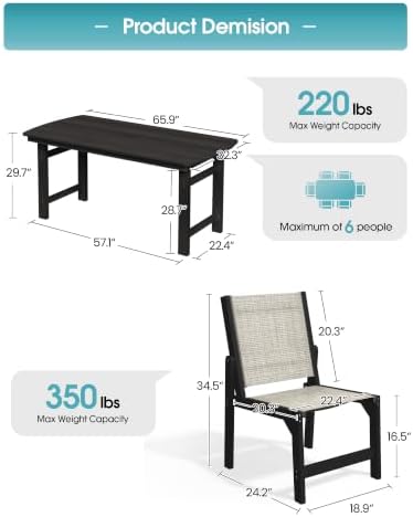 Ciokea HDPE Outdoor Dining Set, Patio Table and 4 Stackable Chairs, Black - Image 2