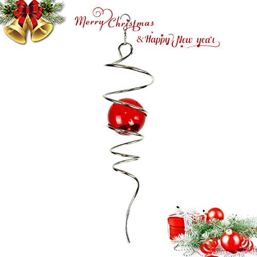 FONMY Gazing Ball Stainless Steel Spiral Tail-Decorative Wind Spinner, with Hanging Swivel Hook, Indoor Outdoor Decoration Silver Red -13 inch Height - Image 2