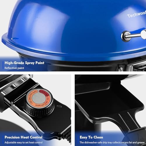 Electric Grill, Techwood Indoor/Outdoor Electric BBQ Grill, 1600W Portable Removable Stand Grill with Adjustable Heat & Drip Tray, Double Layer Design for Party, Patio & Backyard (Blue) - Image 3