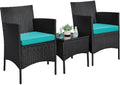Yaheetech 3 Pieces Patio Conversation Set, Chairs & Side Table, Black/Cyan by Yaheetech