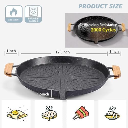 Double Ear Non Stick Baking Tray, 12.6-Inch Portable Outdoor Barbecue Plate, Breakfast Frying Pan with Automatic Oil Filter, Circular Large Cooking Surface, Versatile for Stoves, PFOA Free (Black) - Image 4