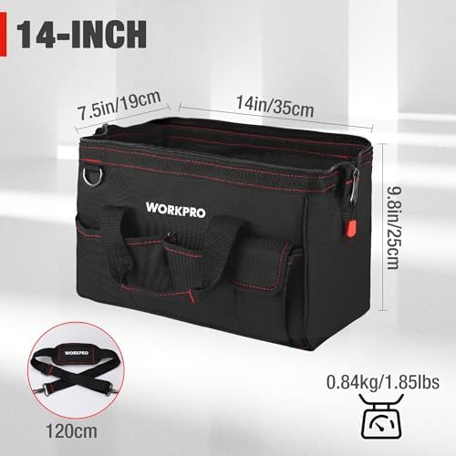 WORKPRO 14-inch Tool Bag, Multi-pocket Tool Organizer with Adjustable Shoulder Strap, W081021A, black 14 inches (Pack of 10) - Image 2