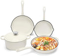 Nonstick Enameled Cast Iron Cookware Set- 3 Frying Pan and 1Piece Pots with Lid, Skillet, Heavy Duty Cookware, Dutch Oven Set for All Stovetops, Ideal for Sourdough Bread Baking,Cream White by QuliMetal