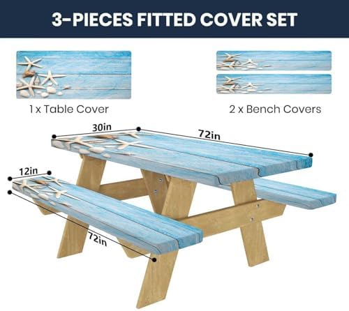 CAPSCEOLL Picnic Table Cover with Bench Covers 6ft - Summer Blue Wood - Image 2