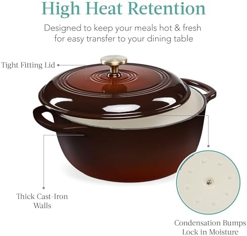 Best Choice Products 7.5 Quart Enamel Cast-Iron Round Dutch Oven, Family Style Heavy-Duty Pre-Seasoned Cookware for Home, Kitchen, Dining Room, Oven Safe w/Lid, Dual Handles - Chocolate Ganache - Image 5