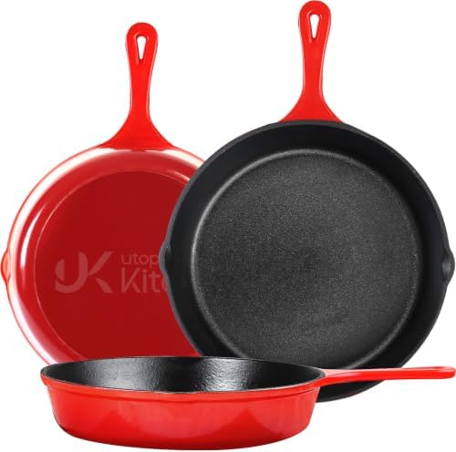 Utopia Kitchen Cast Iron Skillet Set 3 Piece 6 8 10 Inch PFAS-Free Red by UTOPIAKITCHEN