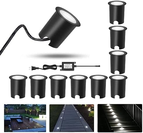 RNEHON 10 Pack Recessed LED Deck Light Kit,12V Low Voltage In Ground Outdoor LED Landscape Lighting IP67 Waterproof,Natural White Deck Lighting for Garden,Yard Steps,Stair,Patio,Kitchen Decoration by MRNEHON
