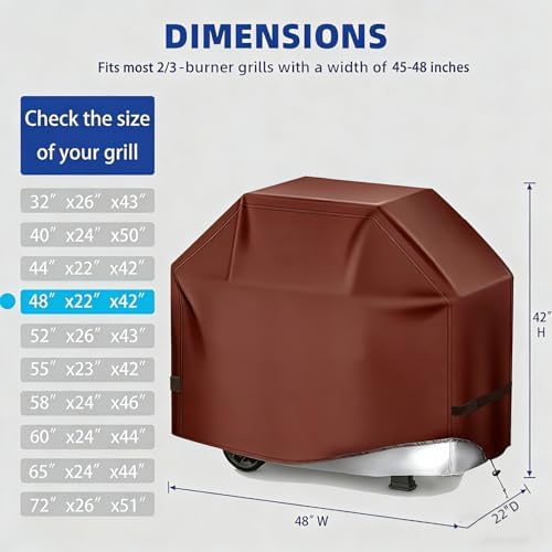 BBQ Gas Grill Cover for Outdoor, Anti-UV, Rip-Proof, 600D Oxford Fade Resistant Material, Barbecue Cover with Hook and Loop Straps & Adjustable Hem Drawstring (Reddish Brown, 48”x22”x42”) - Image 2