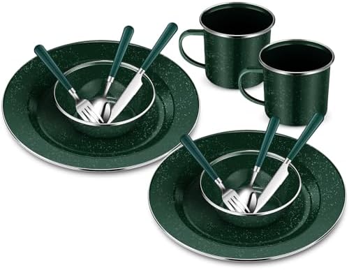 Nuogo 12 Pcs Enamel Camping Tableware Set Dinnerware Kit by Nuogo