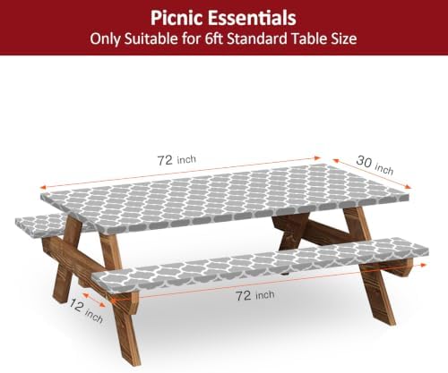 6ft 72in Picnic Table and Bench Cover, 3 Pack, Gray-White Moroccan - Image 2