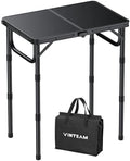 VINTEAM Camping Folding Table with Adjustable Height, Lightweight Portable Outdoor Picnic Table, BBQ Grill Side Table, Durable Aluminum Frame, MDF Desktop for Camping, Fishing, RV, Beach (Black) by VINTEAM