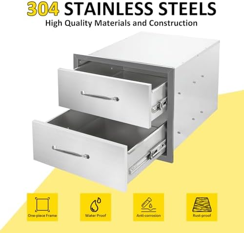 Outdoor Kitchen Drawers 18" W x 15" H x 23" D Flush Mount Double layer BBQ Drawers with Chrome Handle,Stainless Steel Built-in 2-Drawer for Outdoor Kitchen Island, Patio Grill Station - Image 3