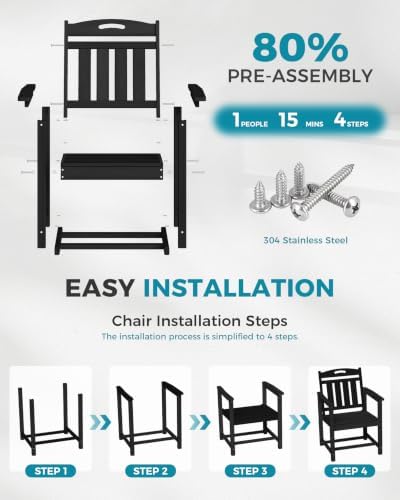 Ciokea HDPE Outdoor Patio Dining Chairs, All-Weather Furniture, Black - Image 6