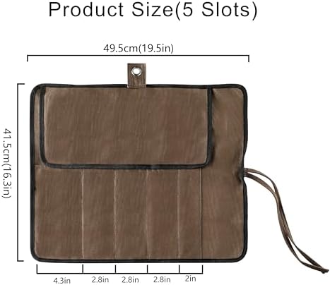 VRUIFA Chef’s Knife Roll Bag, Portable Canvas Cases, Chef Bag With 5 Slots Pockets Can Hold Kitchen Knife Tools Up To 15 Inch - Image 2
