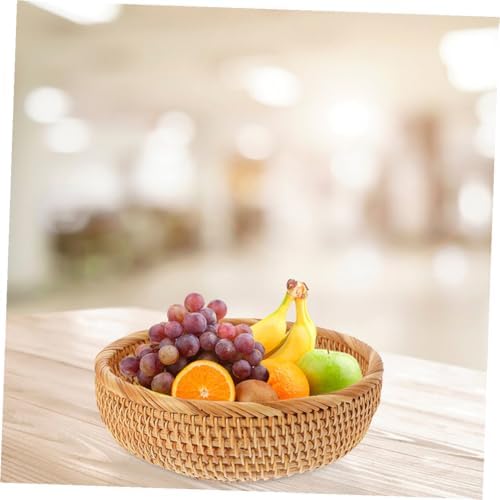 Rattan Woven round Basket, Vintage Storage Organizer - Image 7