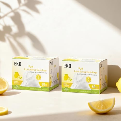 EKO 21 Gallon / 50-90 Liter, Drawstring TrashBags,Extra-Strong Garbage Bags,Lemon Zest Scent-Continuous Odor Control,Easy-Dispense Roll for Kitchen & Household Use, Code G,White, 60 Count (Pack of 4) - Image 6