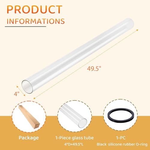 Patio Heater Glass Tube Replacement, 49.5 x 4" Patio Heater Replacement Parts with Ring, Outdoor Heater Replacement Parts for 4-Sided Pyramid Heater, Glass Tube Patio Heater for Hiland, Fire Sense - Image 3