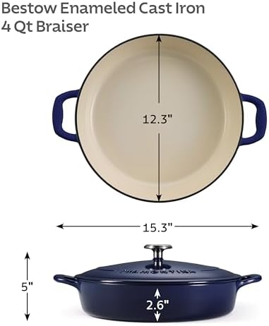 Tramontina Bestow Enameled Cast Iron 4-Qt Braiser Pan with Lid, Blue - Image 3