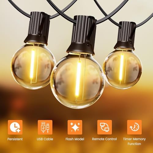 OHLUX 120FT Solar String Lights Outdoor with Remote, Commercial Grade Patio Lights with 52 Shatterproof LED Filament G40 Globe Bulbs, Dimmable Outside Edison Hanging Light for Backyard Party Decor - Image 3