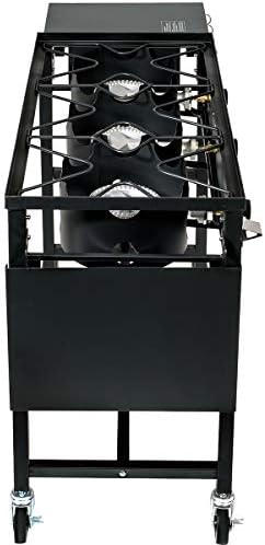 Barton Portable Triple Burner Propane Camp Stove, 87,000 BTU Outdoor Cooking Stove with Side Table, Wheels, Regulator Hose & 4-Hook Utensil Holder for Camping, Tailgating & Backyard Cooking - Image 5